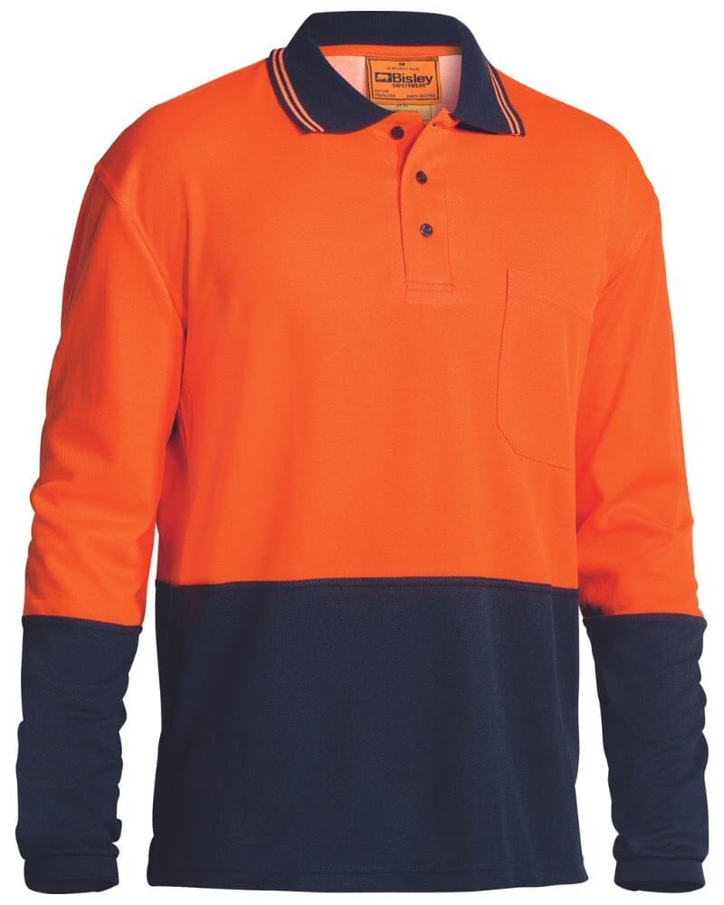 Hi Vis Long Sleeve Polo Shirt - Orange/Navy