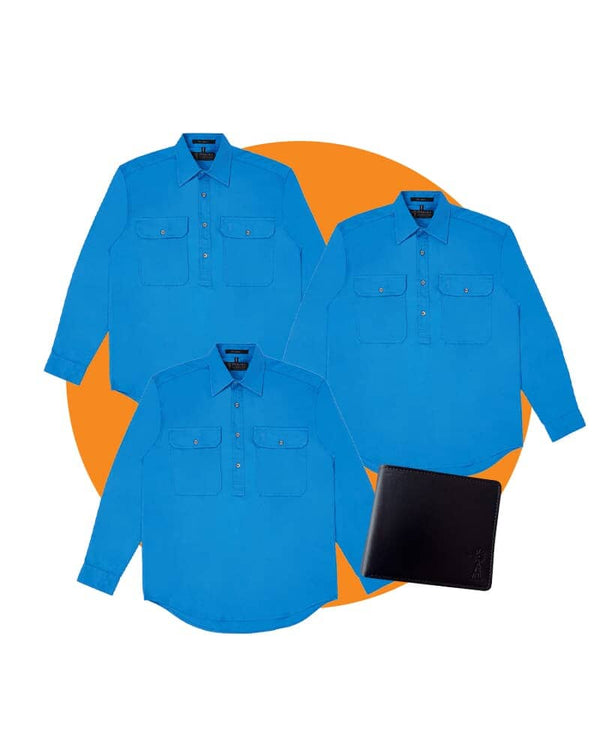 Tradies Closed Front Cotton Twill LS Shirt Value Pack - Light Blue