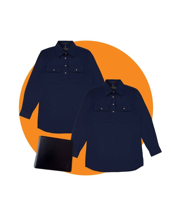 Tradies Womens Closed Front LS Shirt Twin Value Pack - French Navy