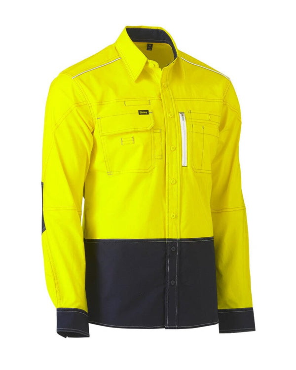 Flex and Move Two Tone Hi Vis Utility LS Shirt - Yellow/Navy