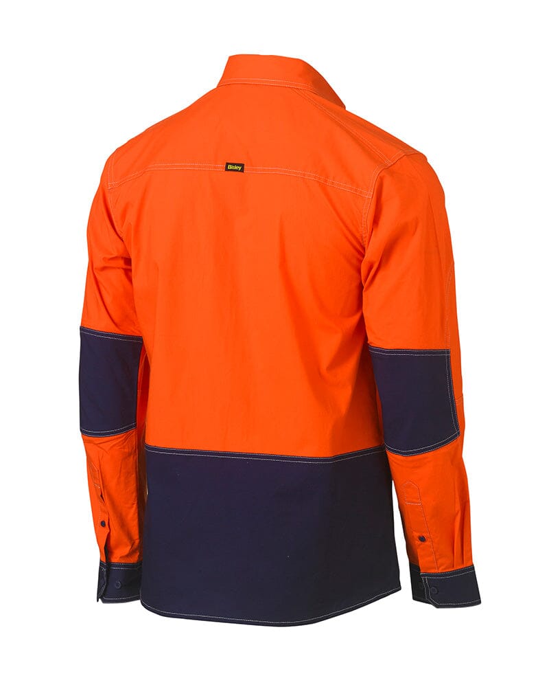 Flex and Move Two Tone Hi Vis Utility LS Shirt - Orange/Navy
