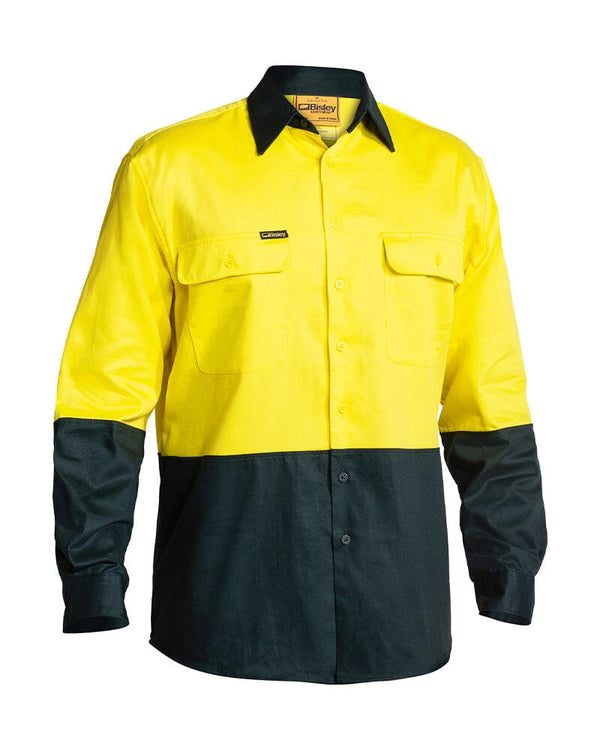Hi Vis Drill Shirt LS - Yellow/Bottle
