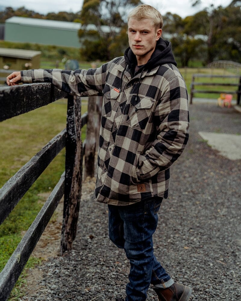 Quilted Flannel Hooded Shacket - Iron Bark