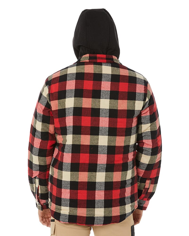 Quilted Flannel Hooded Shacket - Red