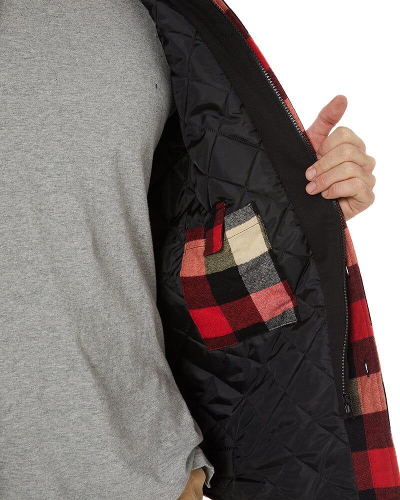 Quilted Flannel Hooded Shacket - Red