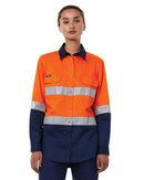 Womens Vented Drill Shirt Taped - Orange/Navy