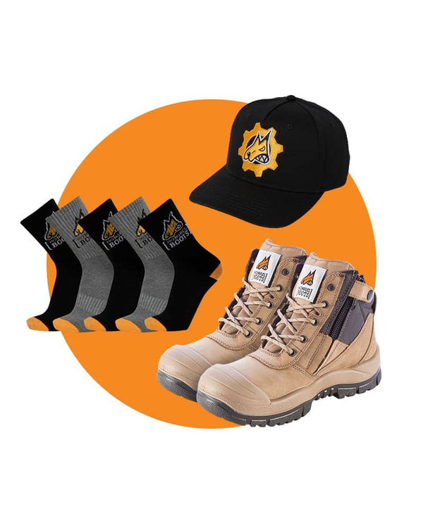 Tradies 461 Zipsider Scuff Cap Safety Boot Value Pack - Stone
