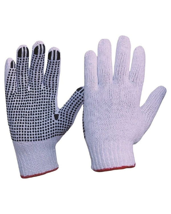 Womens Knitted Poly Cotton Gloves With PVC Dots 12pk - White/Black