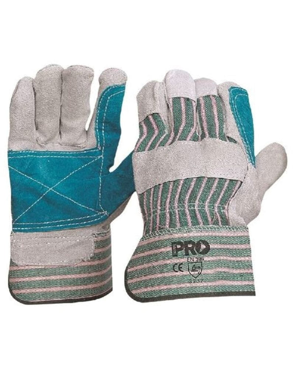 Striped Cotton And Leather Gloves - Green/Grey