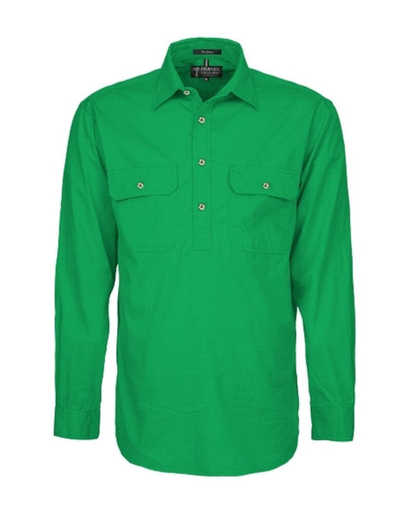 Closed Front Cotton Twill Shirt LS - Kelly Green