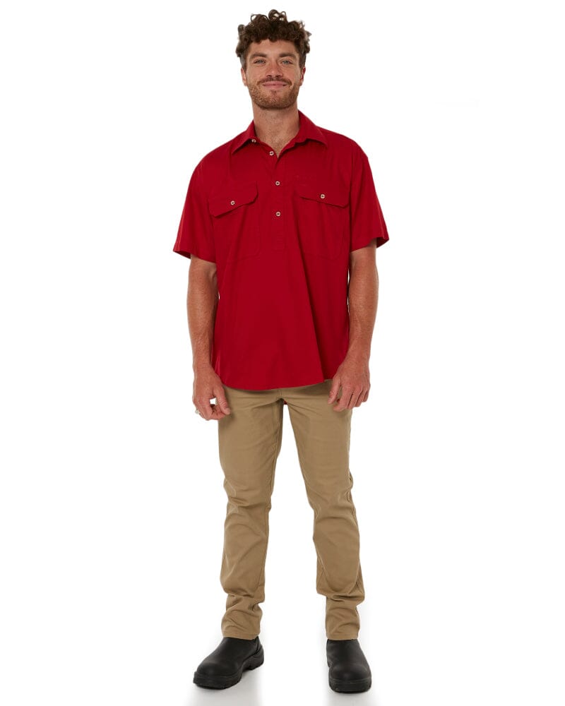 Closed Front SS Shirt - Red