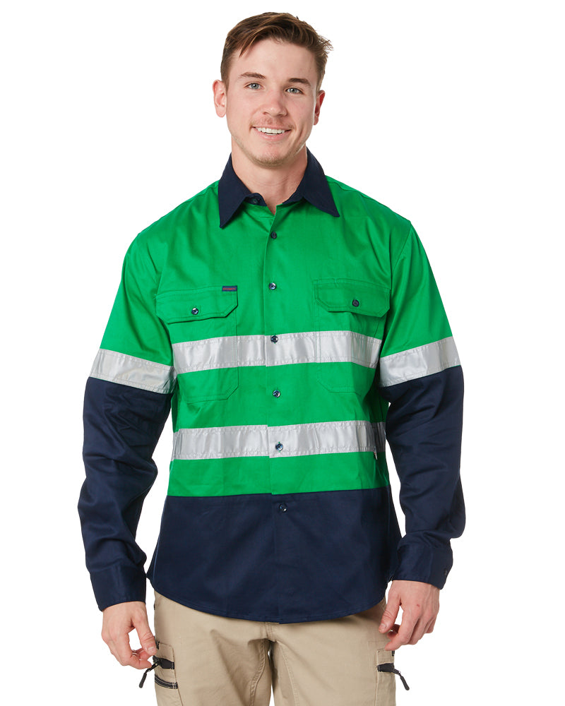 Open Front LS Shirt With Tape - Emerald/Navy