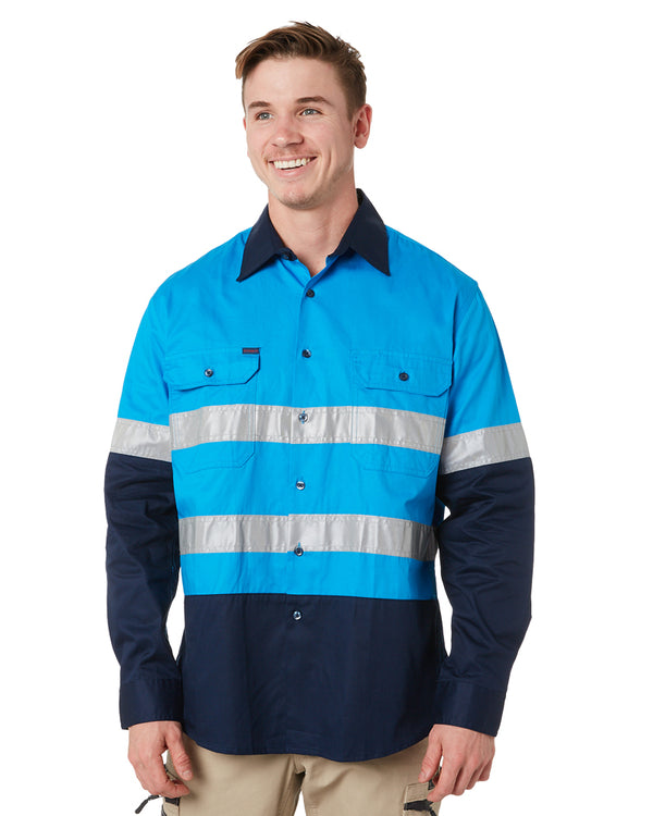 Vented Open Front LW LS Shirt 3M Tape - Blue/Navy