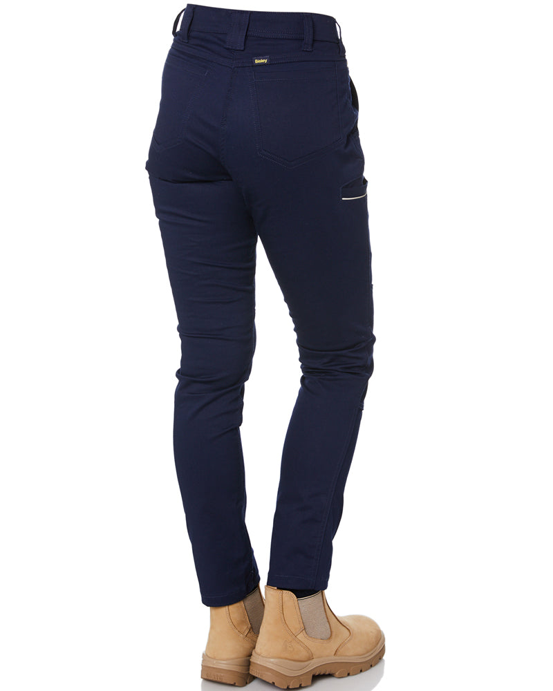 Womens Mid Rise Stretch Cotton Pants - Navy