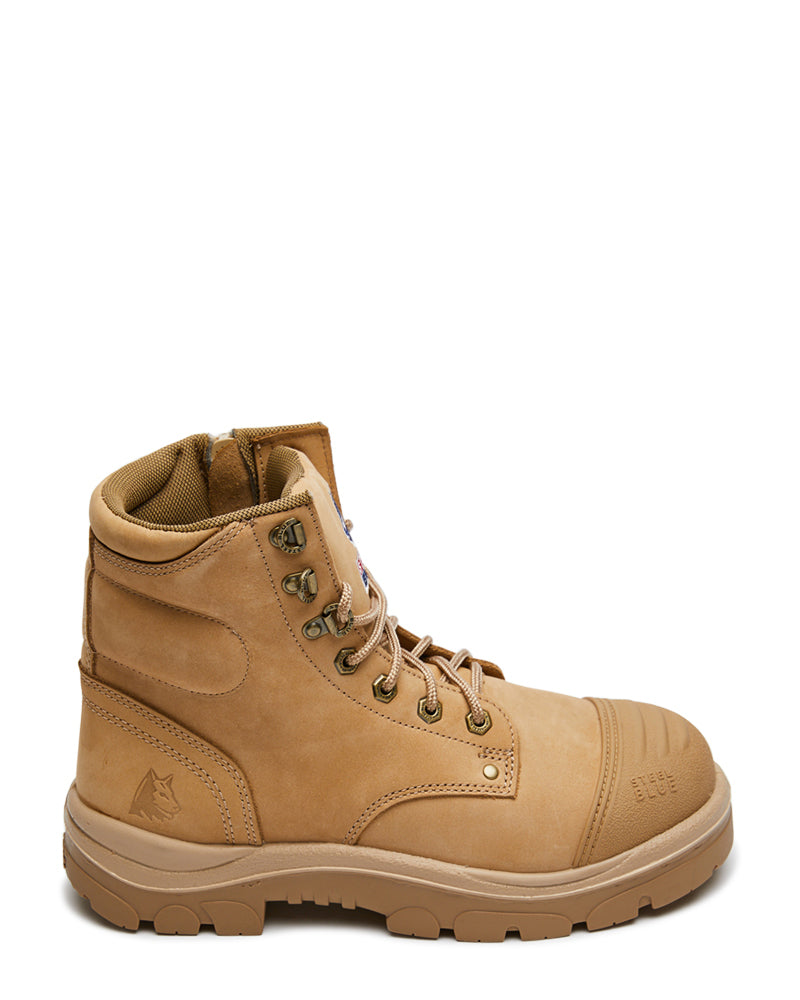 Argyle Lace Up Safety Boot with Zip and Scuff Cap - Sand