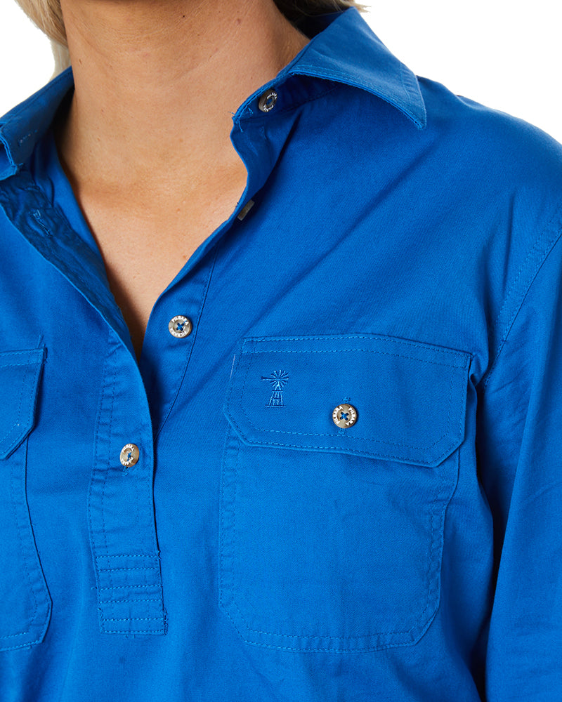 Ladies Closed Front Shirt LS - Cobalt Blue