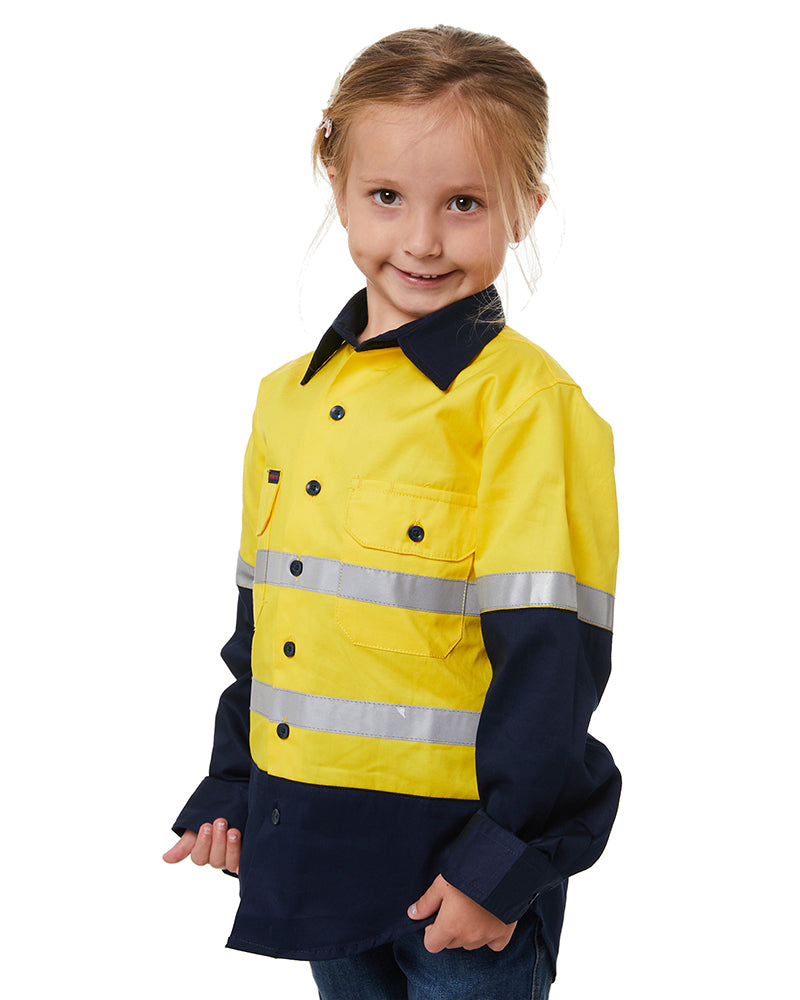 Hi Vis 2 Tone Open Front Kids Shirt - Yellow/Navy
