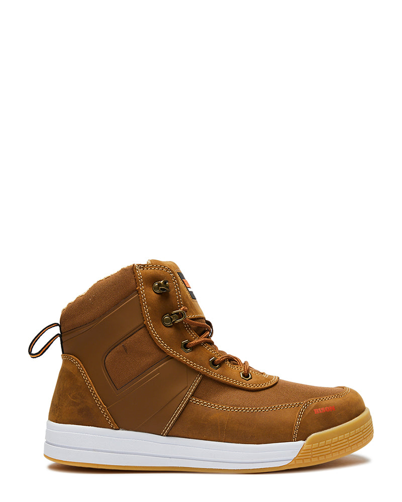 Dune Zip Side Lace Up High Top Safety Shoe - Brown