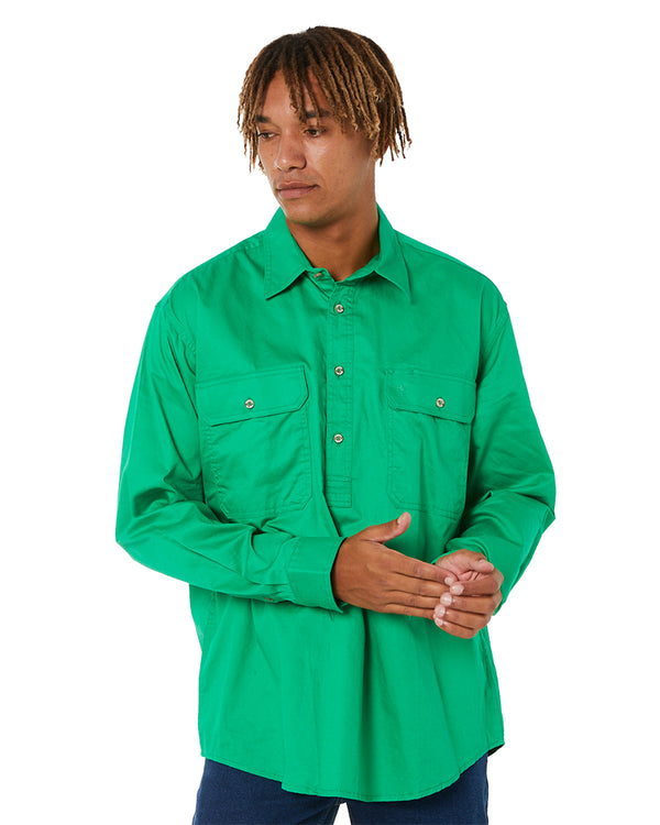 Closed Front Cotton Twill Shirt LS - Emerald