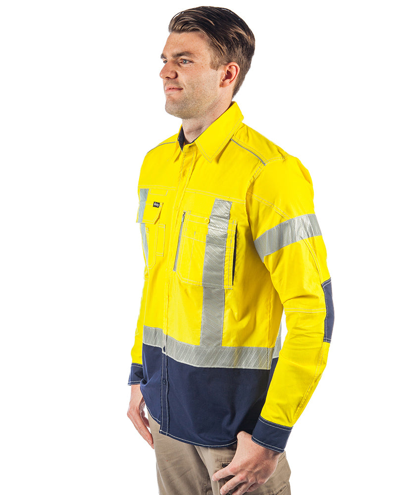 Flex and Move X Taped Hi Vis LS Utility Shirt - Yellow/Navy