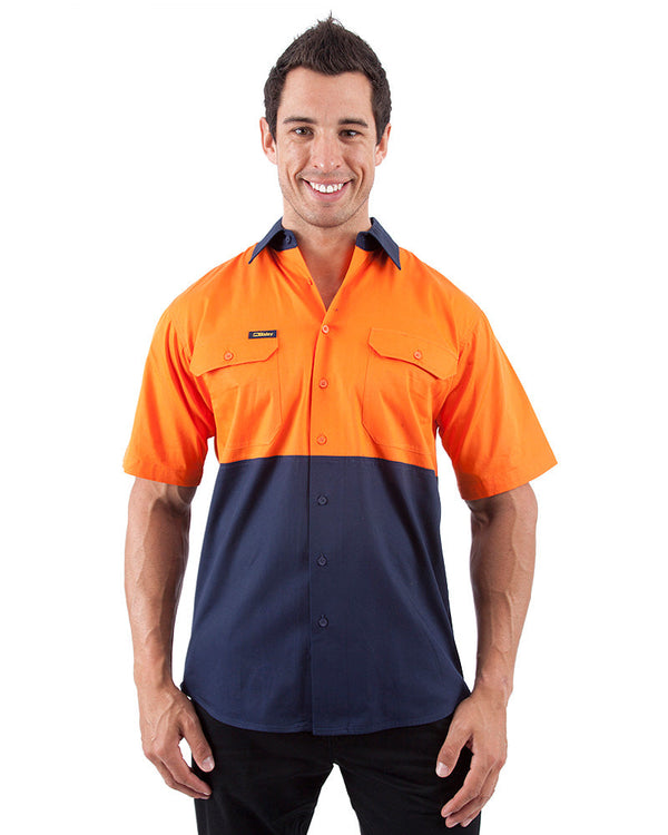 Cool Lightweight Drill Shirt SS - Orange/Navy