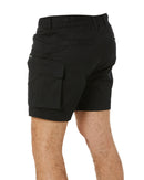 Stretch Cotton Elastic Waist Cargo Short - Black