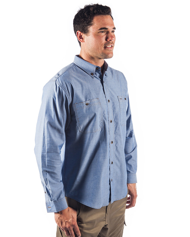 Cotton Chambray Shirt with Twin Pocket Long Sleeve - Chambray