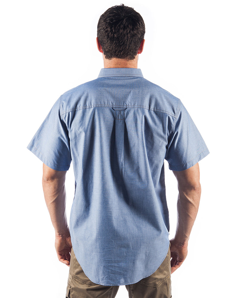 Cotton Chambray Shirt with Twin Pocket Short Sleeve - Chambray