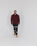 Open Front Flannelette Shirt - Black/Red