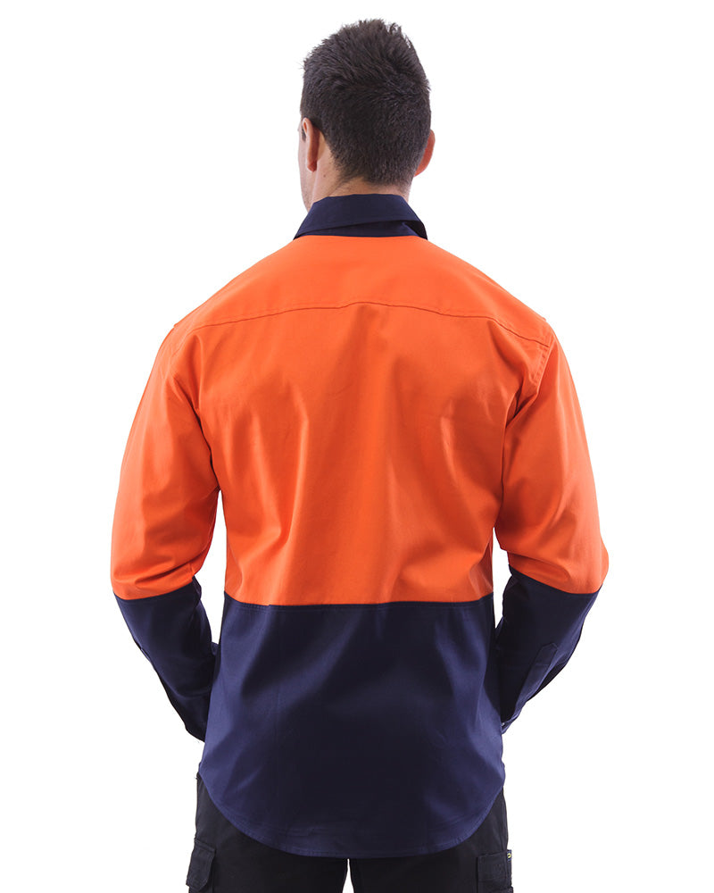 Hi Vis Cotton Drill Shirt LS (3 Pack) - Orange/Navy
