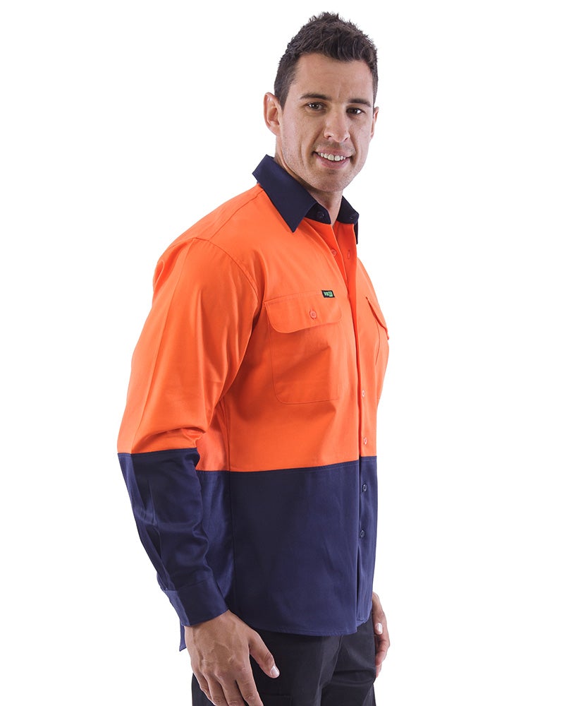 Hi Vis Cotton Drill Shirt LS (3 Pack) - Orange/Navy