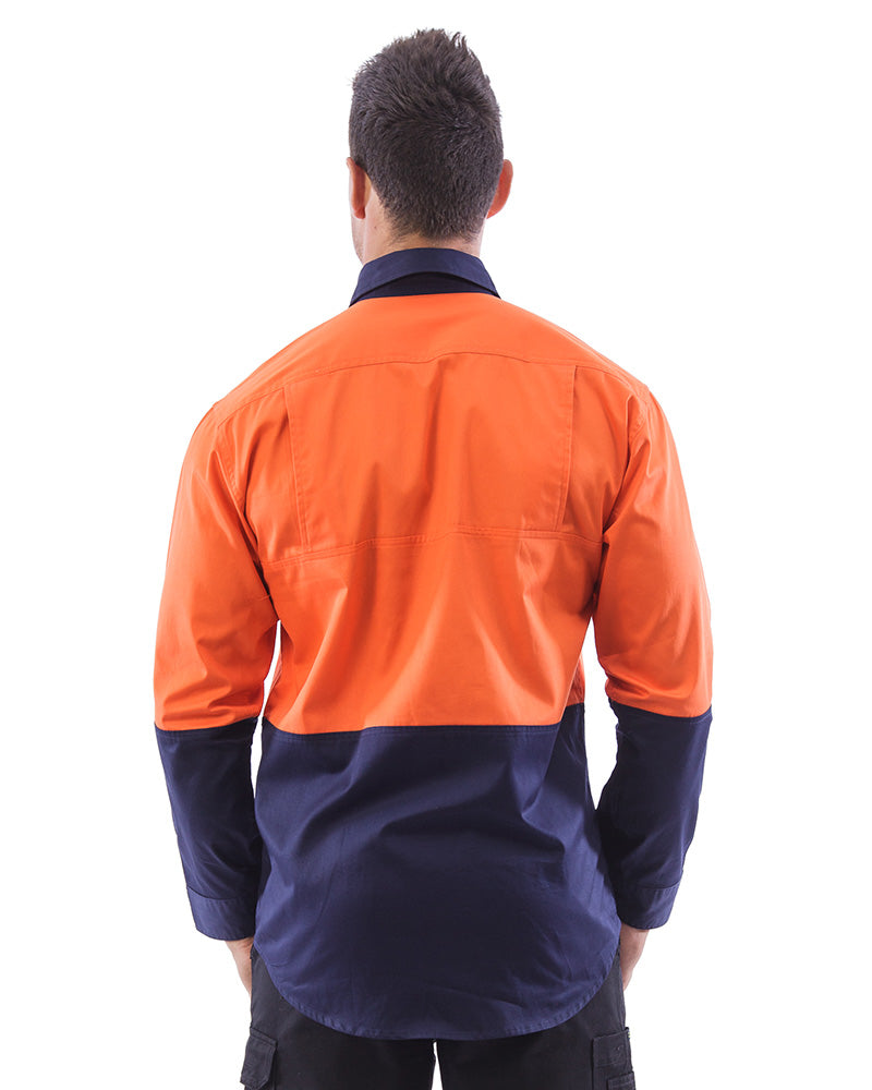 Hi Vis Lightweight Cotton Shirt LS (3 Pack) - Orange/Navy