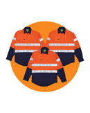 Tradies Hi Vis Taped Cotton Drill Shirt LS 3 Value Pack - Orange/Navy