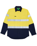 Hi Vis Long Sleeve Taped Cotton Drill Shirt - Yellow/Navy