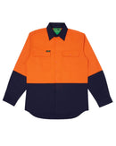 Hi Vis Cotton Drill Shirt LS - Orange/Navy