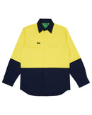 Hi Vis Cotton Drill Shirt LS - Yellow/Navy