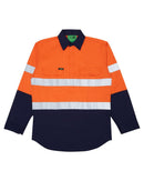 Tradies Hi Vis Taped Lightweight Closed Front Shirt LS 3 Value Pack - Orange/Navy