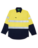 Hi Vis Taped Lightweight Closed Front Shirt LS - Yellow/Navy