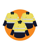 Tradies Hi Vis Taped Lightweight Closed Front Shirt LS 3 Value Pack - Yellow/Navy