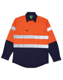 Tradies Hi Vis Taped Closed Front Cotton Drill Shirt LS 3 Value Pack - Orange/Navy