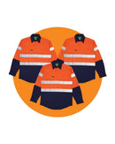 Tradies Hi Vis Taped Closed Front Cotton Drill Shirt LS 3 Value Pack - Orange/Navy