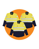Tradies Hi Vis Taped Closed Front Cotton Drill Shirt LS 3 Value Pack - Yellow/Navy