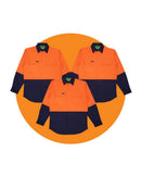 Tradies Hi Vis Lightweight Cotton Shirt LS 3 Value Pack - Orange/Navy