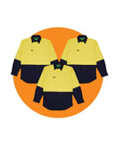 Tradies Hi Vis Lightweight Cotton Shirt LS 3 Value Pack - Yellow/Navy