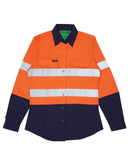 Womens LS Hi Vis Lightweight Taped Cotton Shirt - Orange/Navy