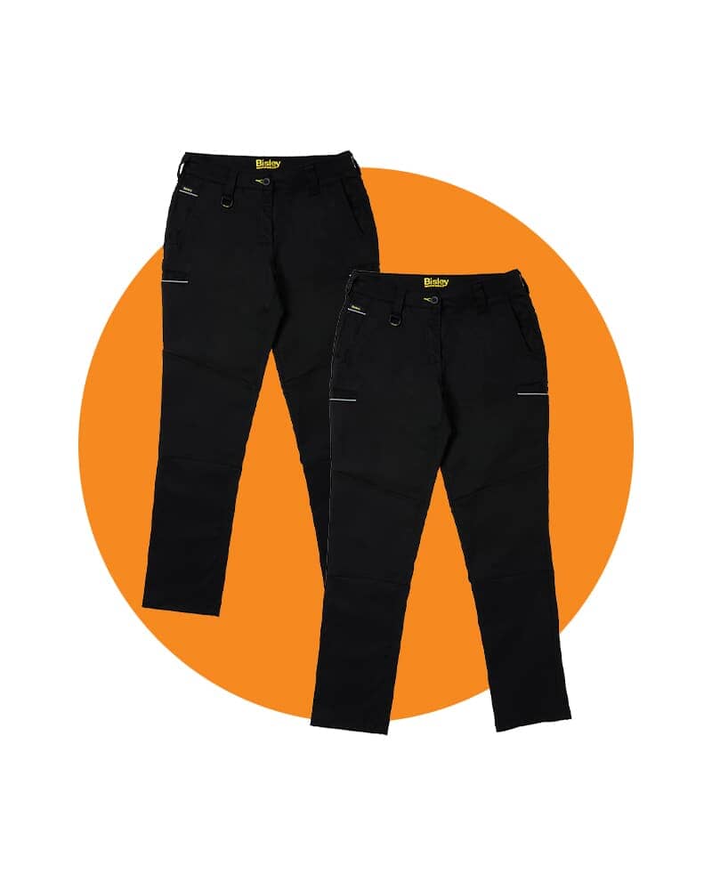 Tradies Womens Mid Rise Stretch Cotton Pants 2 Value Pack - Black