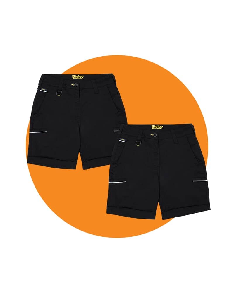 Tradies Womens Stretch Cotton Short 2 Value Pack - Black
