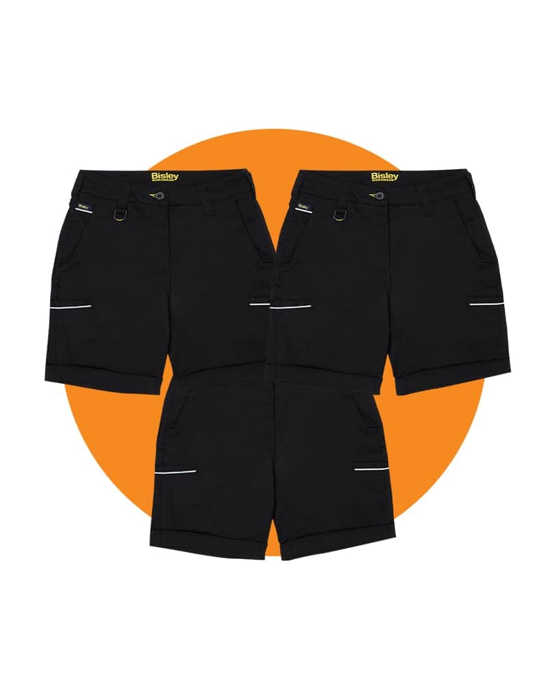 Tradies Womens Stretch Cotton Short Value Pack - Black