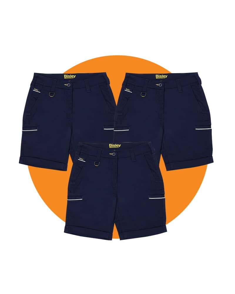 Tradies Womens Stretch Cotton Short Value Pack - Navy
