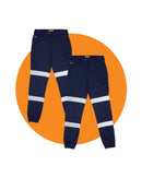 Tradies Taped Biomotion Stretch Cotton Drill Cargo Cuffed Pants 2 Value Pack - Navy